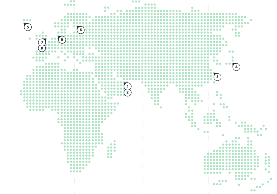 World map with the location of our clients' offices